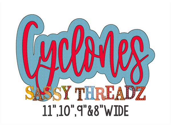 Cyclones Bean Stitch Script Stacked Embroidery Download