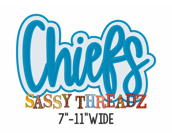 Chiefs Satin Stitch Script Stacked Embroidery Download