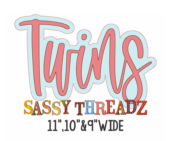 Twins Bean Stitch Script Double Stacked Embroidery Download