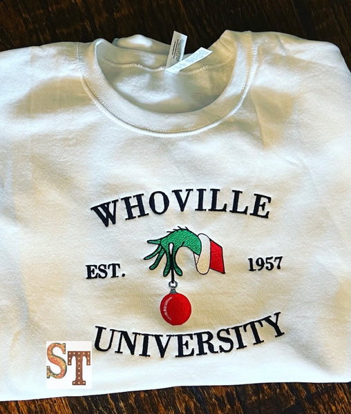 Whoville University Grinch  Christmas Sweatshirt