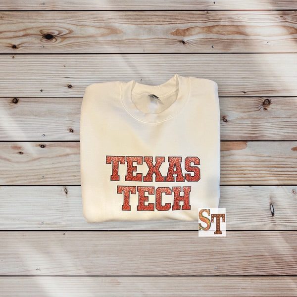 Faux Glitter Texas Tech Sweatshirt