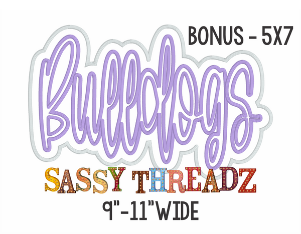 Bulldogs Satin Stitch Script Stacked Embroidery Download