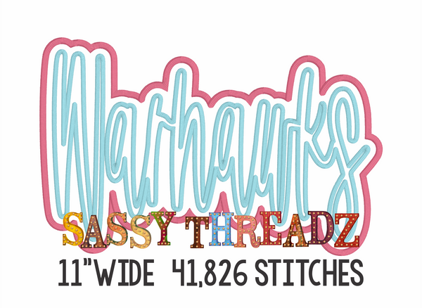 Warhawks Satin Stitch Script Stacked Embroidery Download