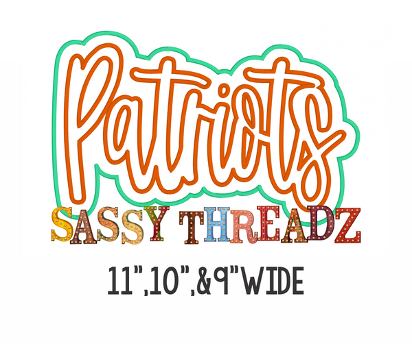 Satin Stitch Patriots Stacked Script Embroidery Download