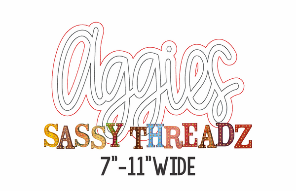 Aggies Bean Stitch Script Stacked Embroidery Download - Sassy Threadz
