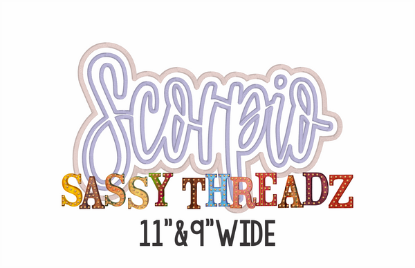 Scorpio Satin Stitch Script Stacked Embroidery Download
