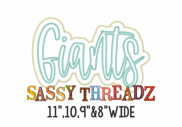 Giants Satin Stitch Script Stacked Embroidery Download