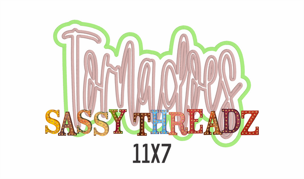 Tornadoes Satin Stitch Script Stacked Embroidery Download