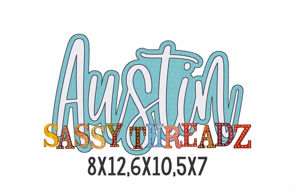 Bean stitch Austin Double Stacked Script Applique Embroidery Download