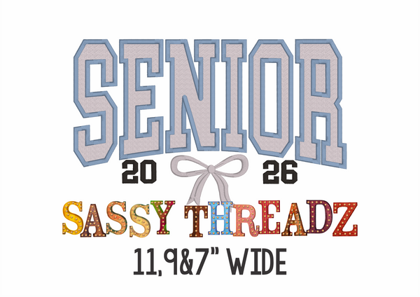 Senior 2026 Arched Satin Stitch Bow Applique Embroidery Download