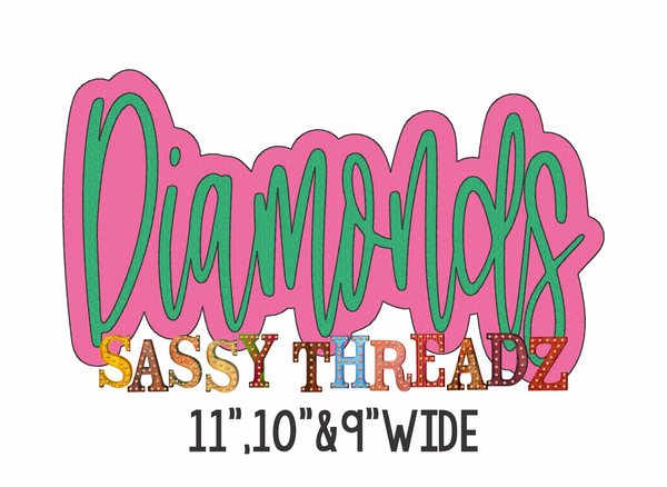 Diamonds Bean Stitch Script Stacked Embroidery Download