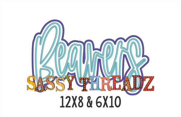 Beavers Satin Stitch Script Stacked Embroidery Download