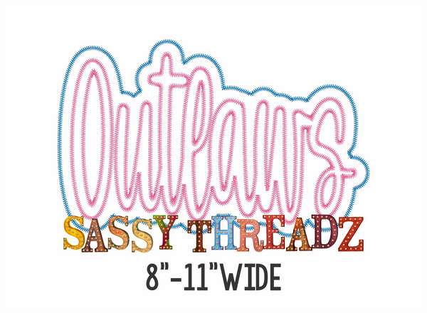 Outlaws Zig Zag Script Stacked Embroidery Download