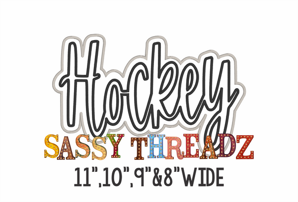 Hockey Satin Stitch Script Stacked Embroidery Download