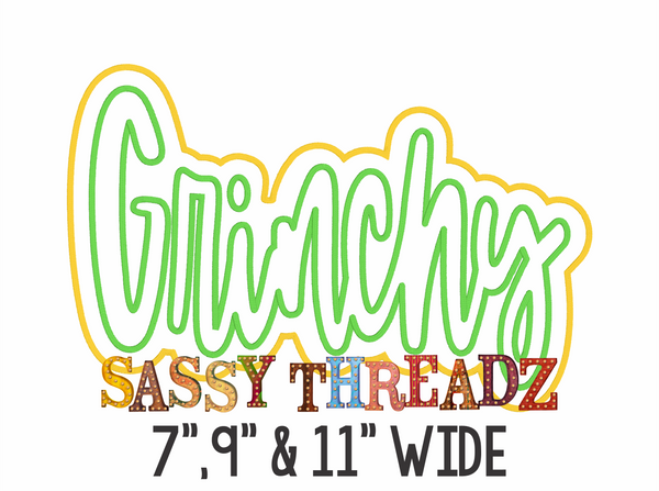 Grinchy Satin Stitch Script Stacked Embroidery Download