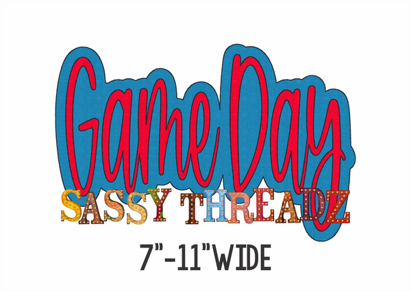 Game Day Bean Stitch Script Stacked Embroidery Download