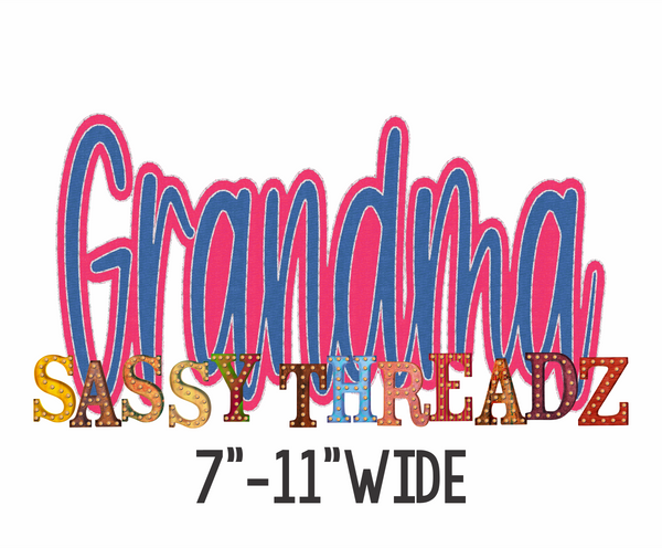 Bean stitch Grandma Double Stacked Script Applique Embroidery Download