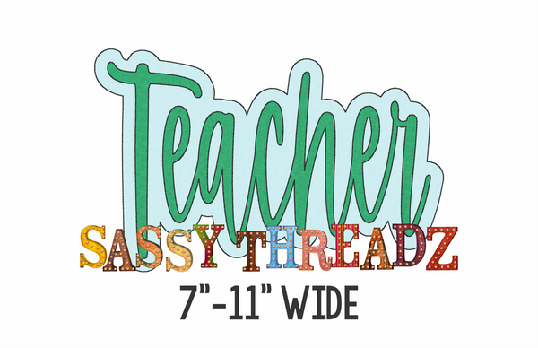 Teacher Bean Stitch Script Stacked Embroidery Download