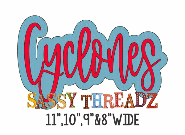Cyclones Bean Stitch Script Stacked Embroidery Download - Sassy Threadz