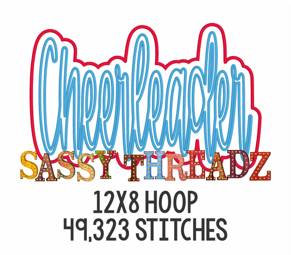 Cheerleader Satin Stitch Script Stacked Embroidery Download