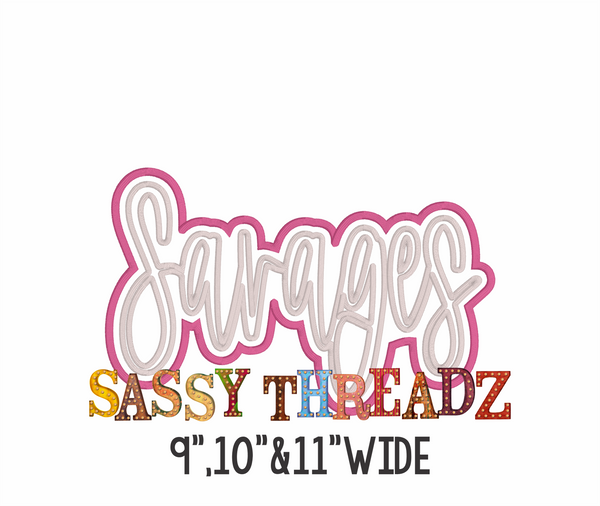 Savages Satin Stitch Script Stacked Embroidery Download