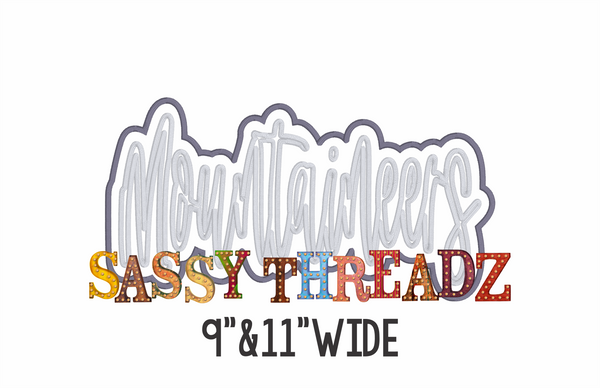 Mountaineers Satin Stitch Script Stacked Embroidery Download