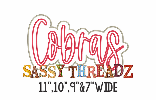 Cobras Satin Stitch Script Stacked Embroidery Download