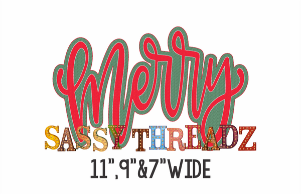 Merry Bean Stitch Script Stacked Embroidery Download