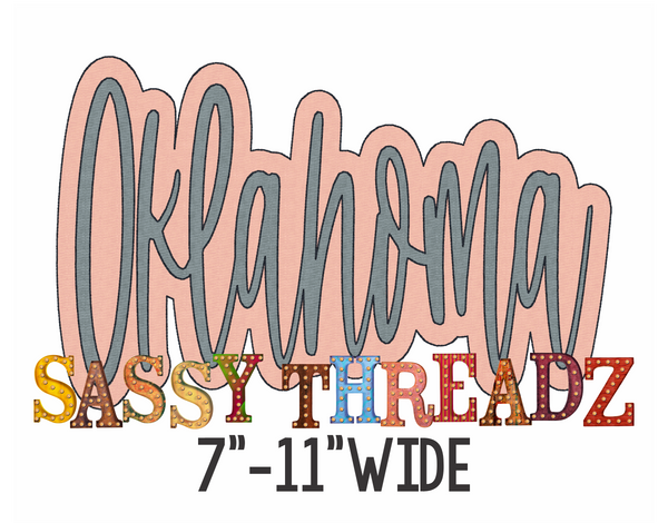 Oklahoma Bean Stitch Script Stacked Embroidery Download