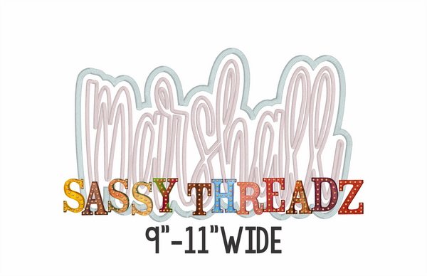 Marshall Satin Stitch Script Stacked Embroidery Download - Sassy Threadz
