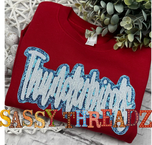 Thunderbirds Bean Stitch Script Stacked Embroidery Download