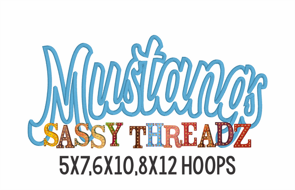 Mustangs Satin Stitch Script Embroidery Download
