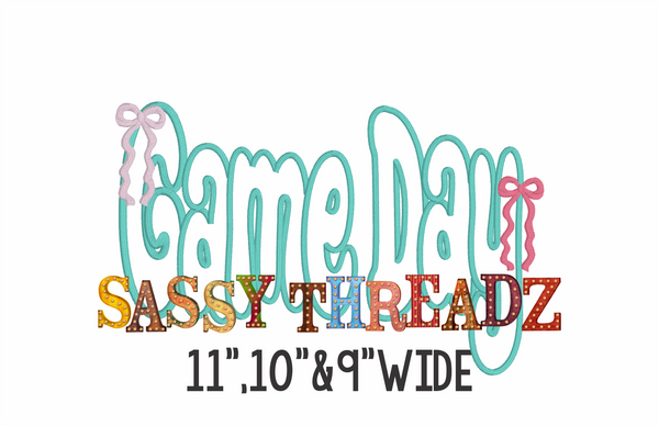 Satin Stitch Game Day with Bows  Stacked Applique Embroidery Download