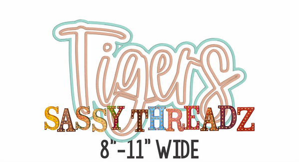 Tigers Satin Stitch Script Stacked Embroidery Download