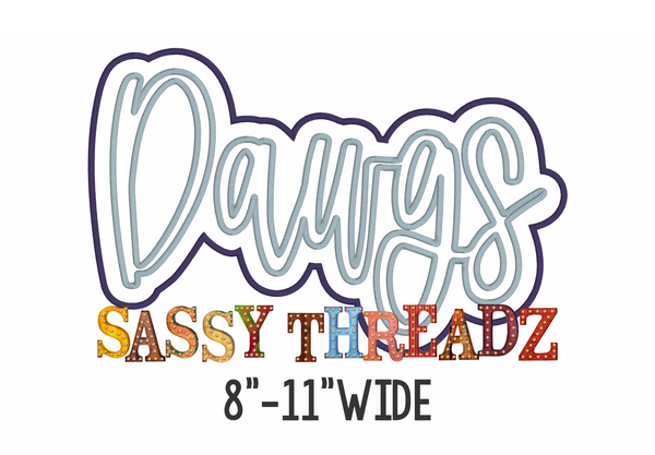 Dawgs Satin Stitch Script Stacked Embroidery Download