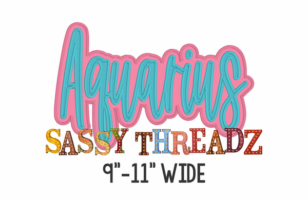 Aquarius Satin Stitch Script Stacked Embroidery Download