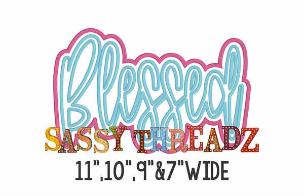 Blessed Satin Stitch Script Stacked Embroidery Download