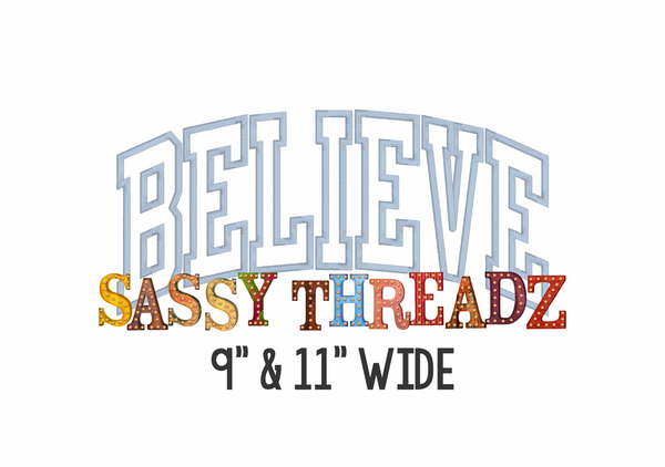 Believe Athletic Arched Satin Stitch Applique Download