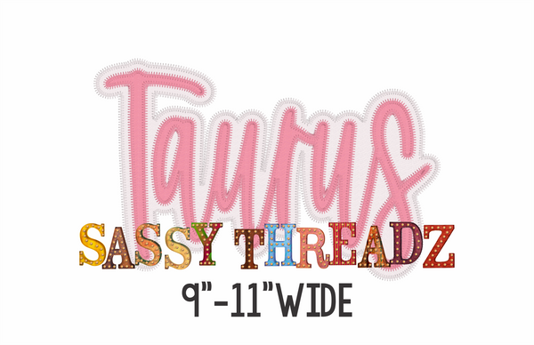 Taurus Zig Zag Script Stacked Embroidery Download
