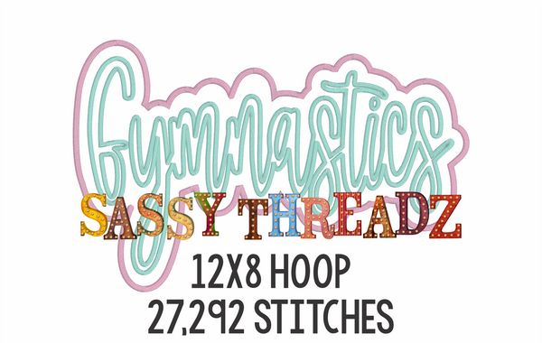 Gymnastics Satin Stitch Script Stacked Embroidery Download