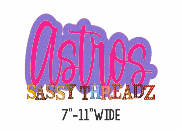 Astros Bean Stitch Script Stacked Embroidery Download