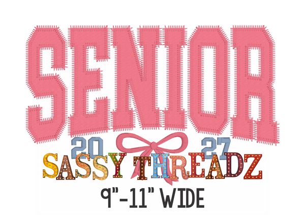 Senior 2027 Zig Zag Athletic Arched Bow Applique Embroidery Download