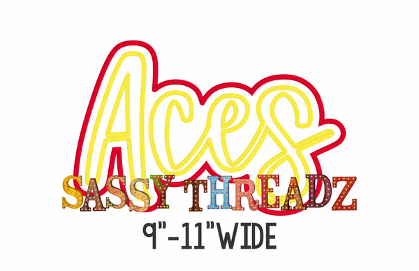 Aces Satin Stitch Script Stacked Embroidery Download