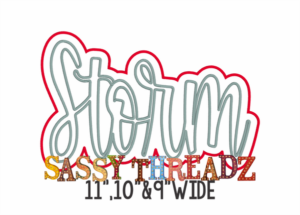 Storm Satin Stitch Script Stacked Embroidery Download