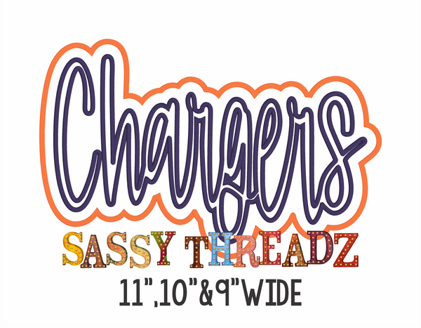 Chargers Satin Stitch Script Stacked Embroidery Download