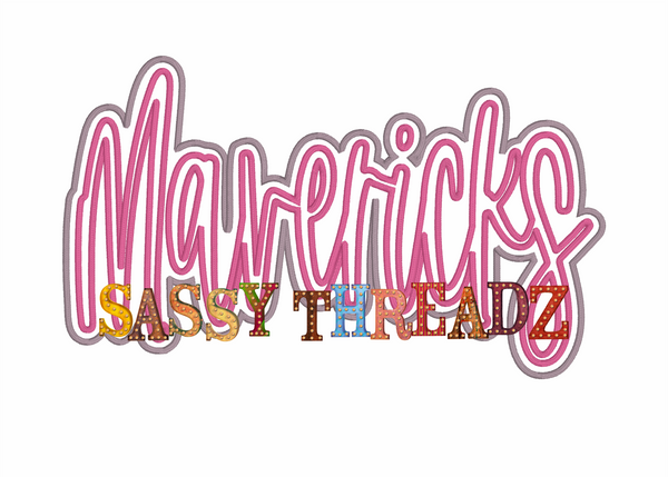 Mavericks Satin Stitch Script Stacked Embroidery Download