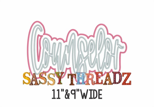 Counselor Satin Stitch Script Stacked Embroidery Download