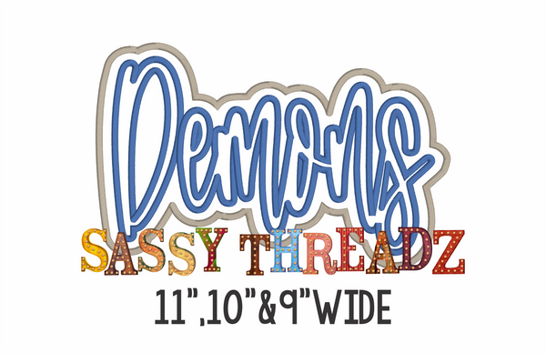 Demons Satin Stitch Script Stacked Embroidery Download