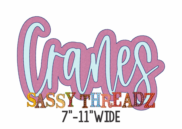 Cranes Bean Stitch Script Stacked Embroidery Download