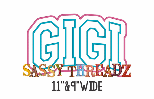 GIGI Athletic Arched Satin Stitch Script Stacked Embroidery Download